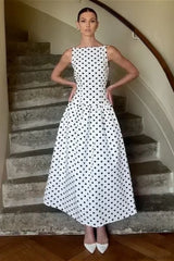 Sleeveless Polka Dot Casual Maxi Dress White / XS