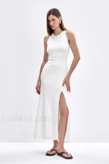 Sleeveless Split Bodycon Work Dress White / S