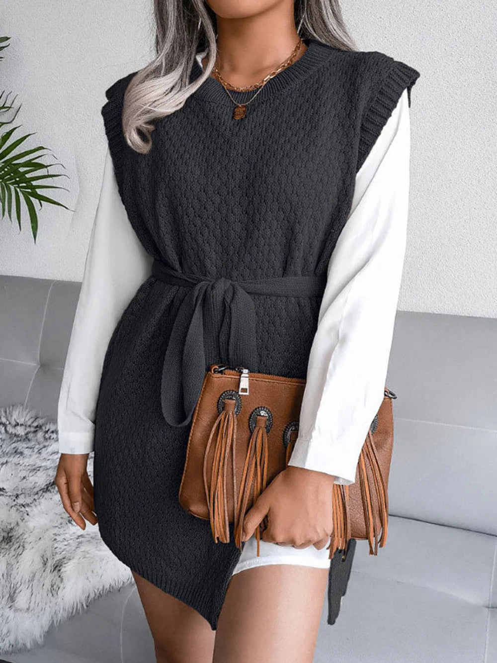 Sleeveless Split Knit Midi Dress Midi Dresses