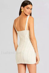 Slim Beaded Strappy Evening Mini Dress