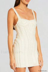 Slim Beaded Strappy Evening Mini Dress