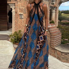 Slim Suspender Print Boho Dress