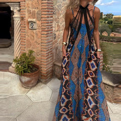 Slim Suspender Print Boho Dress