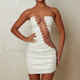 Slimming Strap Waist Mini Dress WHITE / S