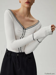 Slinky Boat Neck Trendy Contrast Trim Top T Shirts