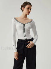 Slinky Boat Neck Trendy Contrast Trim Top T Shirts