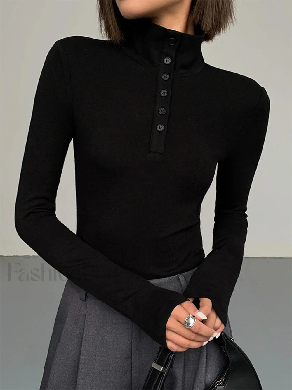 Slinky Button up Graceful Long Sleeve Shirt Black / XS T Shirts