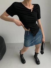 Slinky Metal Ring Trendy Short Sleeve Top T Shirts