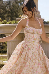 Small Fragrant Casual Printed Halter Strap Mini Floral Dress