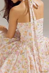 Small Fragrant Casual Printed Halter Strap Mini Floral Dress