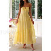 Smocked Bow Front Midi Dress Yellow / S