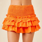 Smocked Waist Tiered Mini Skirt Orange / S