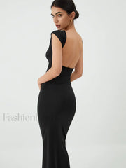 Solid Backless Graceful Midi Dress Black / XS Dresses