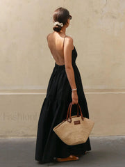 Solid Backless Long Dress Black / XS Dresses