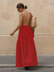 Solid Backless Long Dress Red / XS Dresses