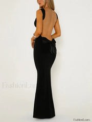 Solid Backless With Trendy Bow Long Dress Dresses