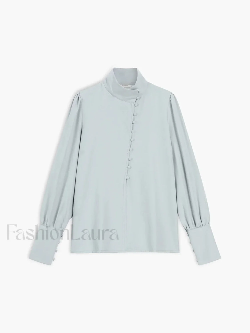 Solid Button Graceful Stand Collar Shirt Shirts