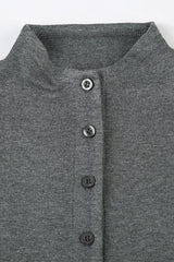 Solid Buttoned High Collar Bodycon A Line Work Dress