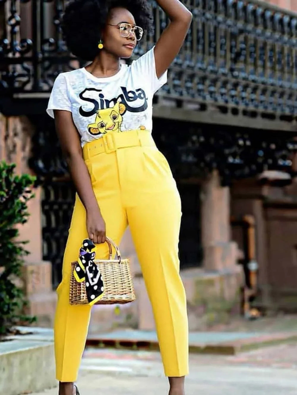 Solid Color Belted Pencil Pants Yellow / M Pants
