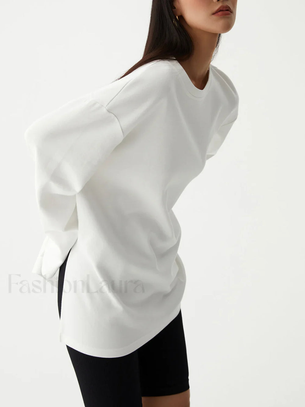 Solid Crew Graceful Neck Split Top T Shirts