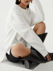 Solid Crew Graceful Neck Split Top T Shirts