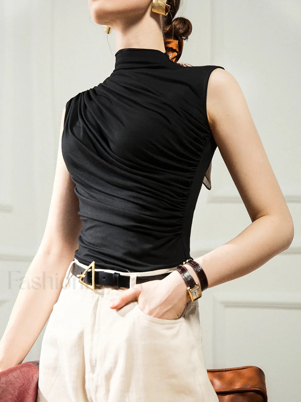 Solid Draped Graceful Crew Neck Top Tank Tops & Camis