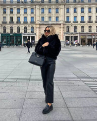 Solid Faux Graceful Fur Collar Jacket Women Faux Fur Coats