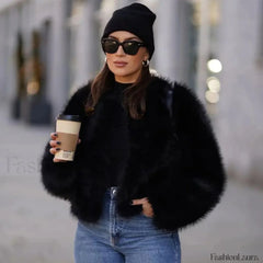 Solid Faux Graceful Fur Collar Jacket Women Faux Fur Coats