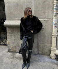 Solid Faux Graceful Fur Collar Jacket Women Faux Fur Coats