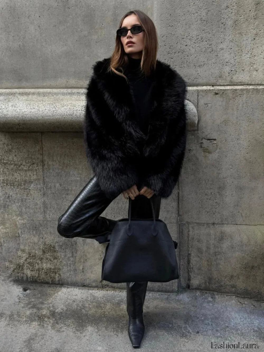 Solid Faux Graceful Fur Collar Jacket Women Faux Fur Coats