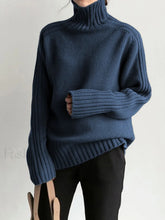Solid High Graceful Neck Knit Sweater Navy / XS Sweaters L