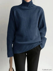 Solid High Neck Knit Sweater Sweaters