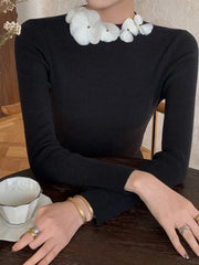 Solid Long Sleeve Trendy Floral Knit Top Sweaters L