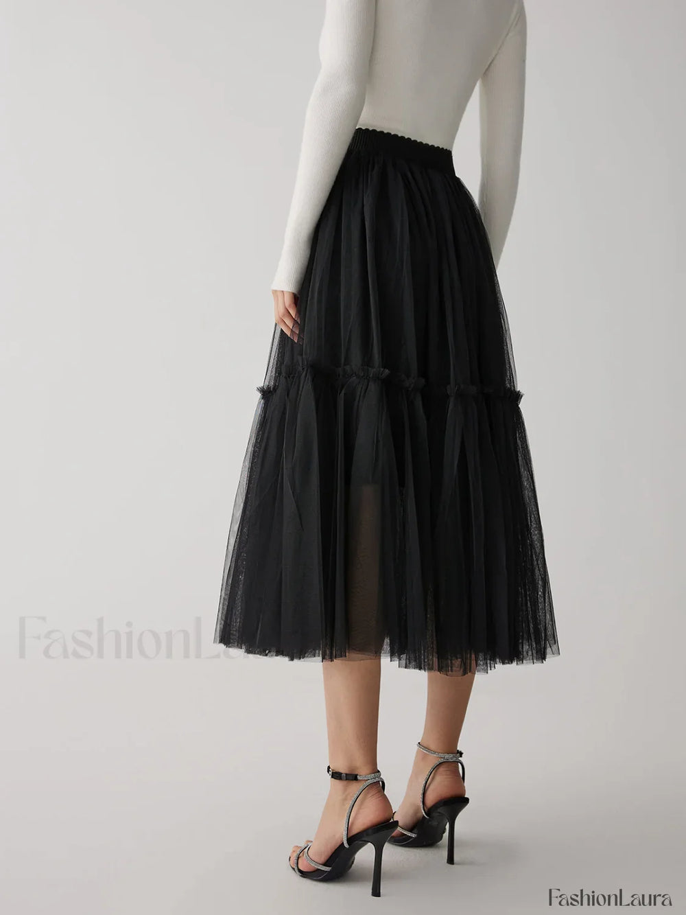 Solid Mesh Graceful Midi Skirt Skirts