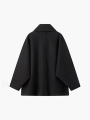 Solid Oversized Graceful Pocket Button Coat Wool Coats