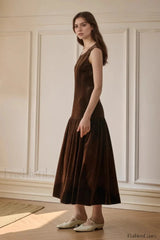 Solid Pleated Sleeveless Slim Fit Maxi Dress