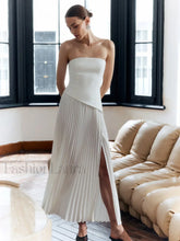 Solid Pleated Strapless Split Dress White / XS Dresses