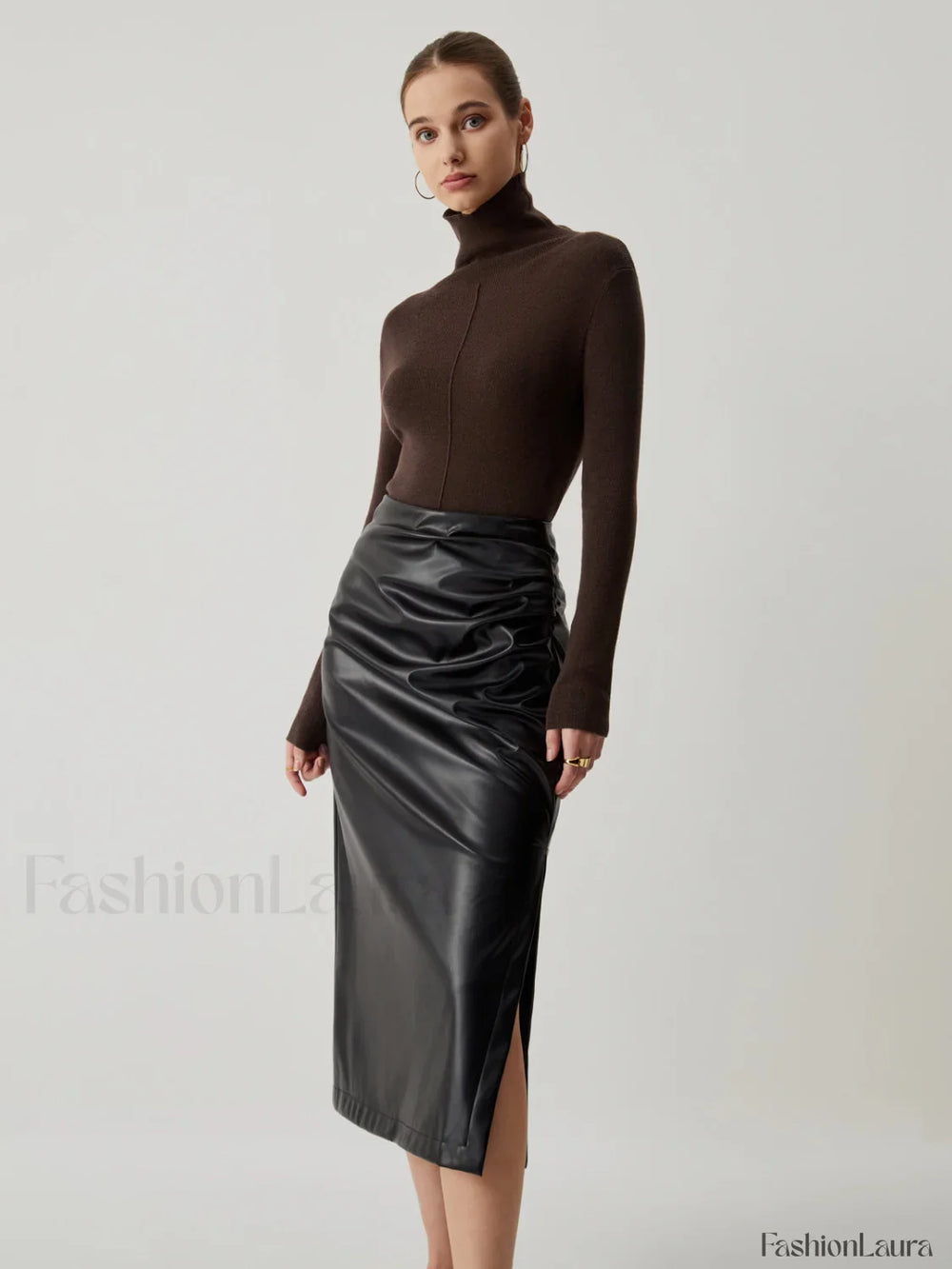 Solid Turtleneck Long Trendy Sleeve Knit Top Sweaters L