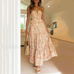 Spaghetti Strap V neck Floral Dress