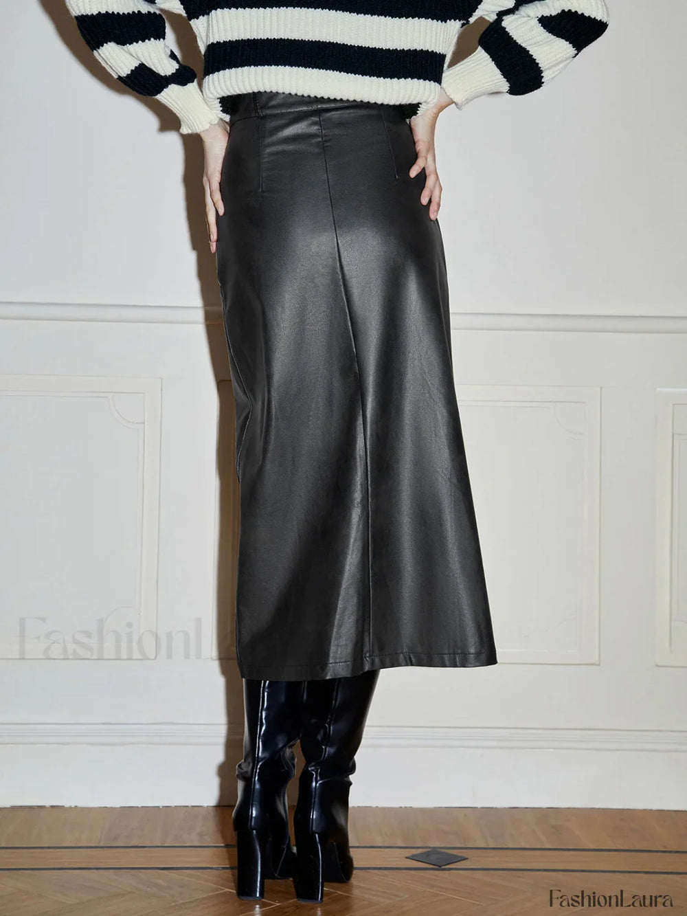 Split Midi Graceful Leather Skirt Skirts