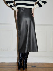 Split Midi Graceful Leather Skirt Skirts