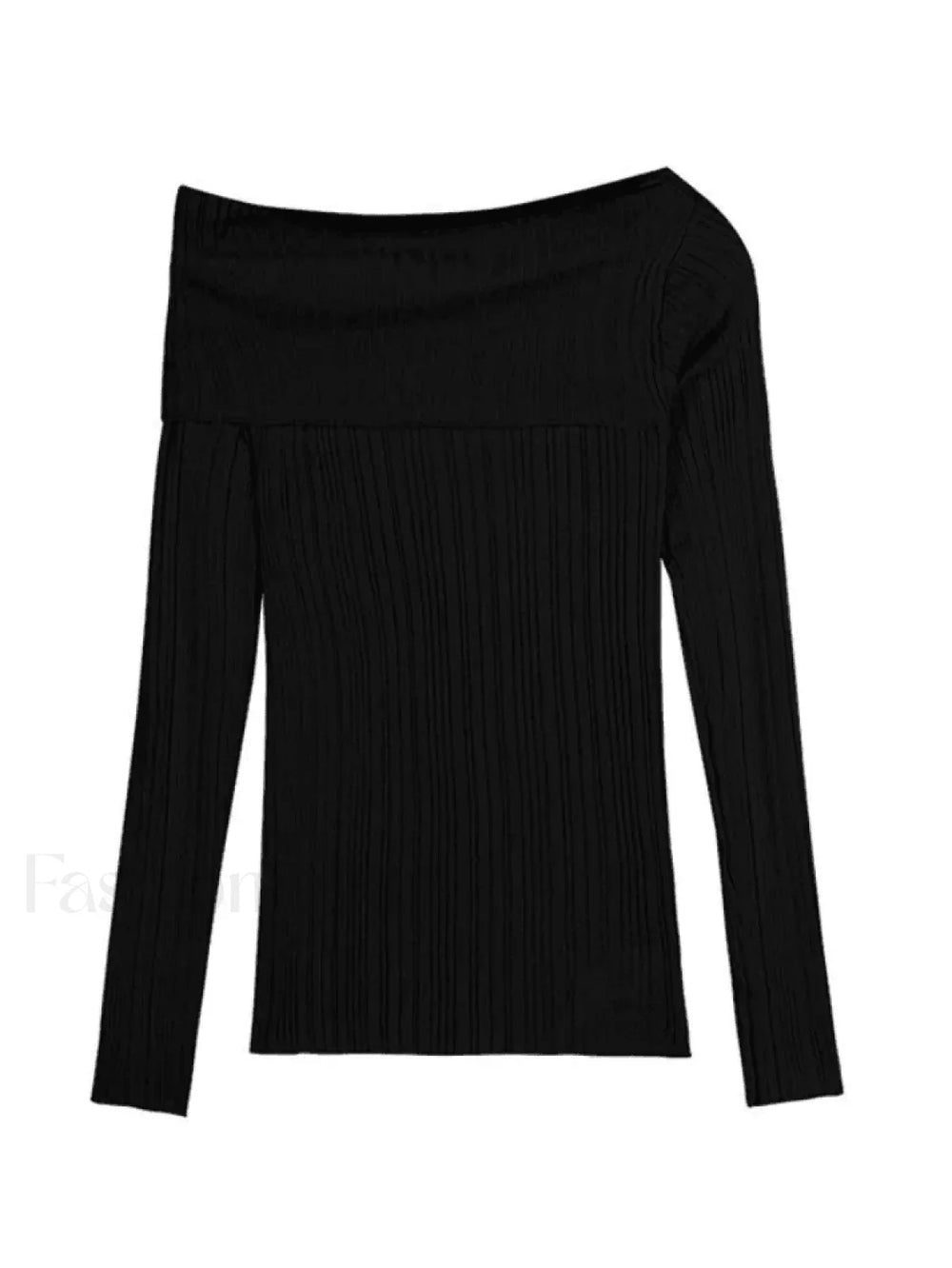 Split Off Shoulder Ribbed Knit Top Sweaters