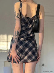 Split Sleeveless Checkered Mini Dress Mini Dresses
