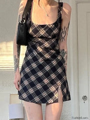Split Sleeveless Checkered Mini Dress Mini Dresses