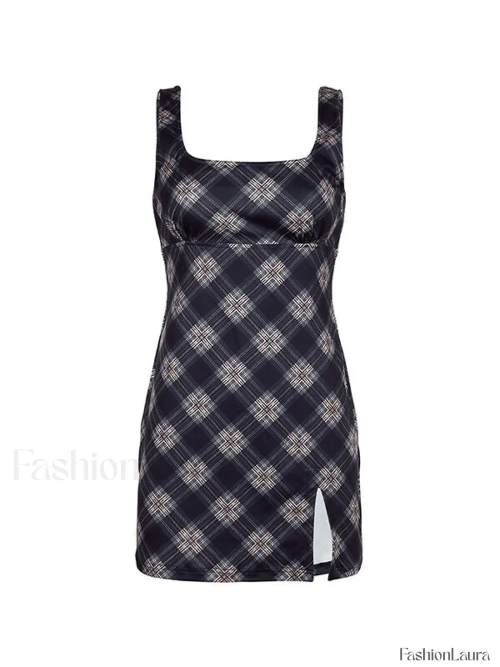 Split Sleeveless Checkered Mini Dress Mini Dresses