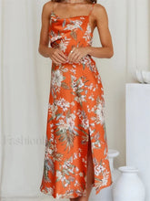 Split Strap Midi Floral Dress orange / S