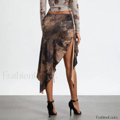 Split Tie Up Midi Ruffle Skirt