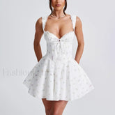 Square Collar Chic Floral Dress WHITE / S