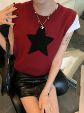 Star Jacquard Crew Neck Cropped Sweater Vest Red / S Sweaters