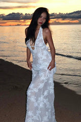 Strapless Jacquard Halter Bodycon Maxi Dress